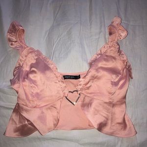 Nasty Gal baby pink ruffle heart crop top 💗